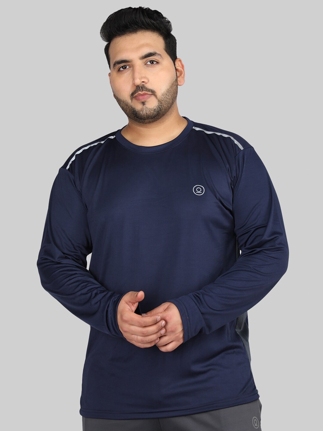 

CHKOKKO Round Neck Long Sleeves T-shirt, Navy blue