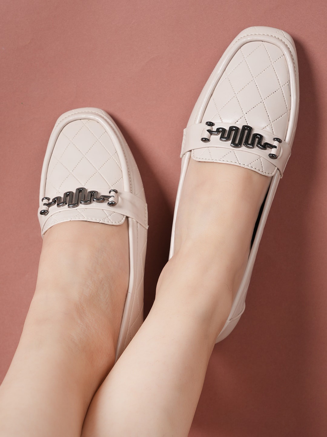 

Mast & Harbour Grey Textured Embellished Ballerinas, Cream