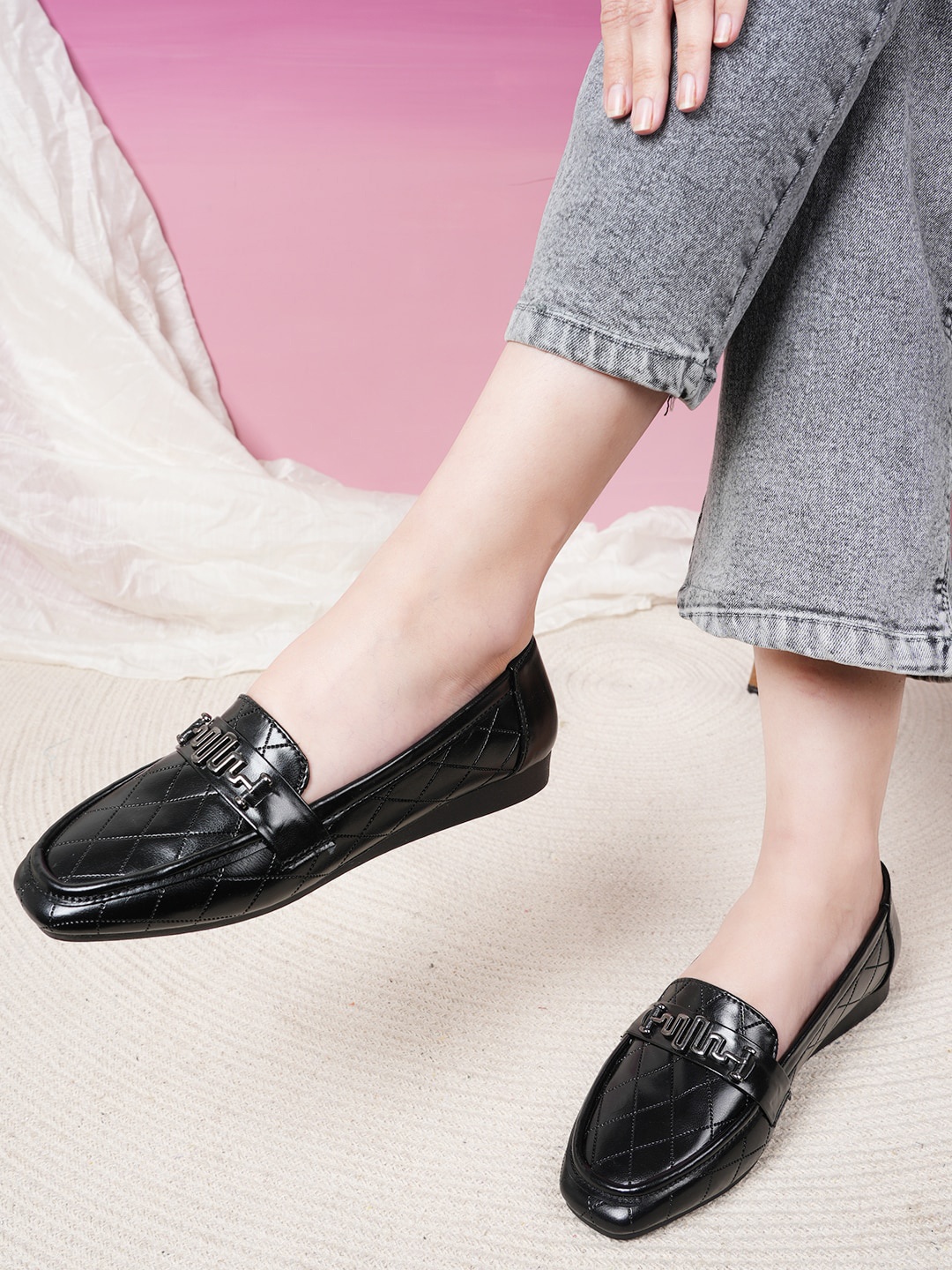 

Mast & Harbour Bow Embellished Square Toe Ballerians, Black