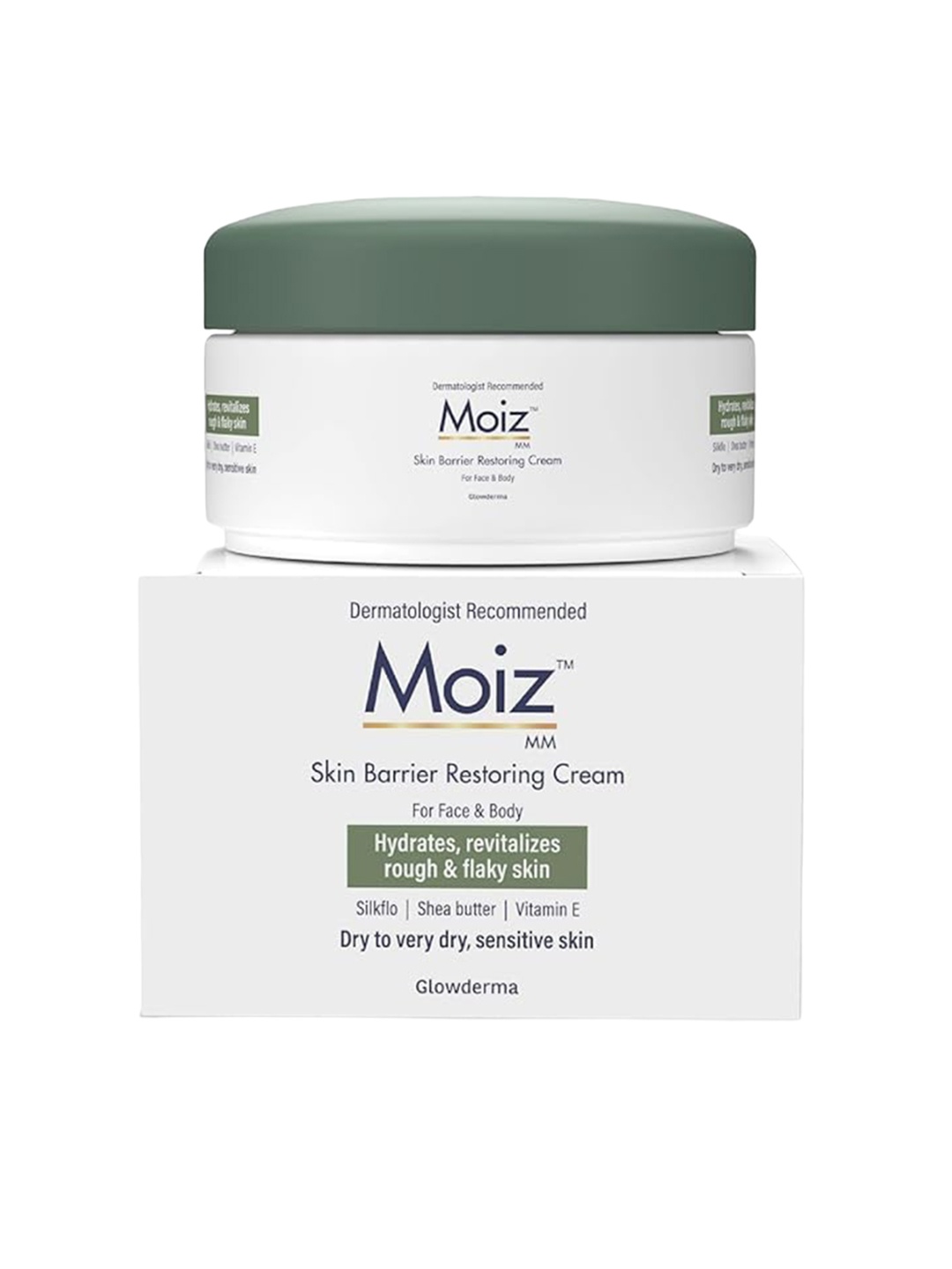 

Moiz Glowderma Skin Barrier Restoring Face & Body Cream with Silkflo - 150g, White
