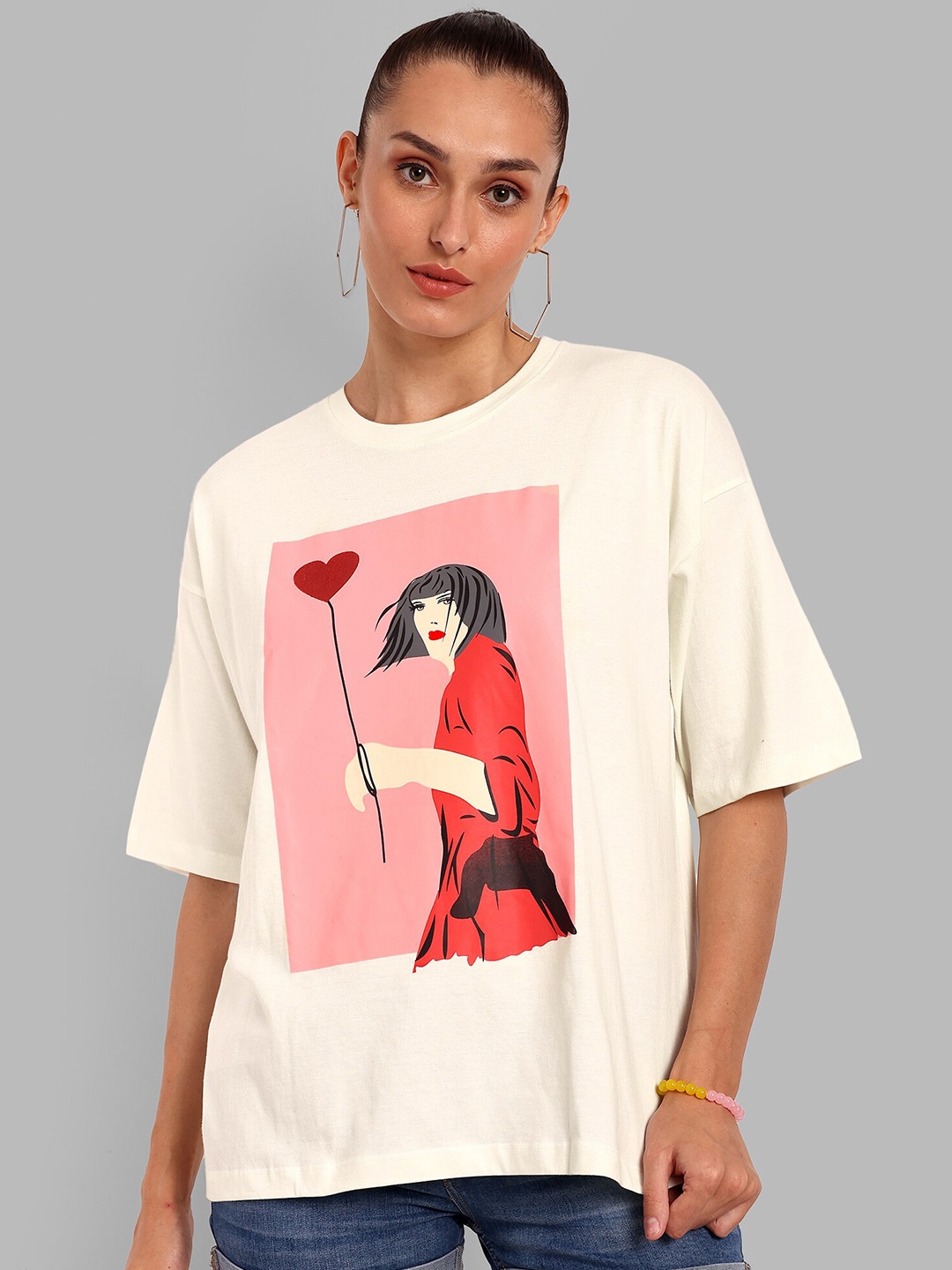 

HEYLAY Checked Round Neck Short Sleeves Pure Cotton T-shirt, Off white