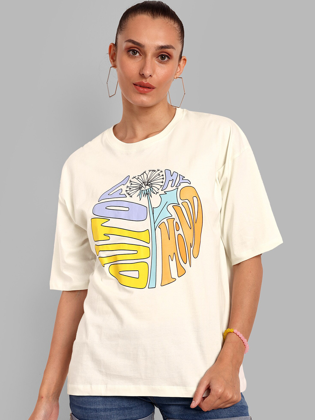

HEYLAY Graphic Printed Drop-Shoulder Sleeves Pure Cotton Oversized T-shirt, Off white