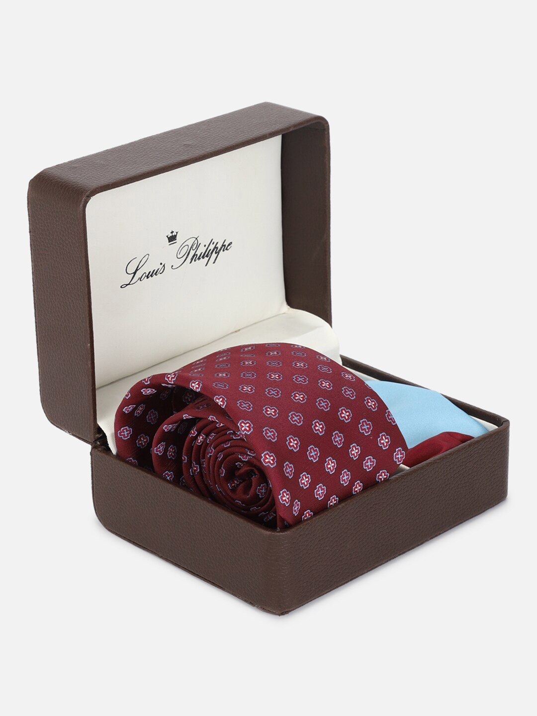 

Louis Philippe Men Embroidered Tie And Pocket Square Accessory Gift Set, Maroon