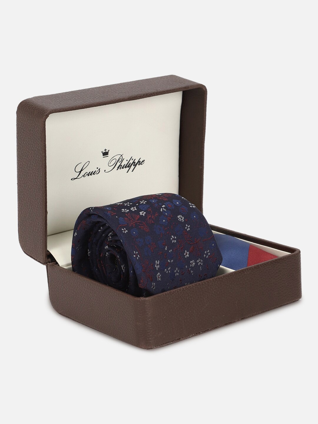 

Louis Philippe Men Embroidered Tie And Pocket Square Accessory Gift Set, Navy blue