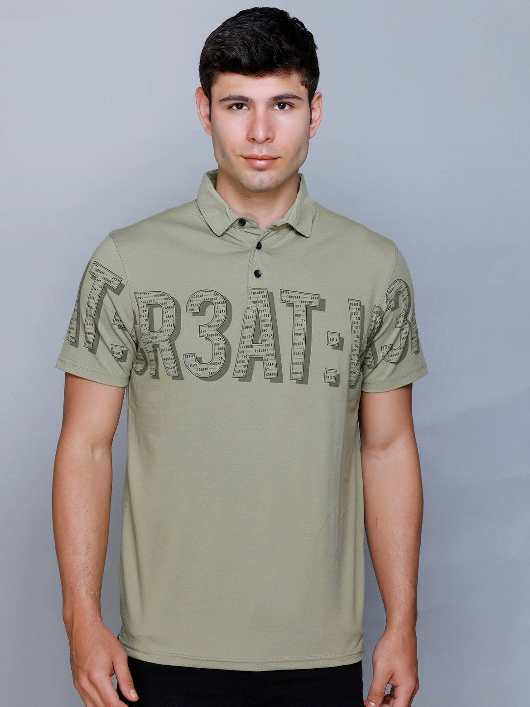 

Fort Collins Typography Printed Polo Collar Short Sleeves Cotton T-shirt, Olive