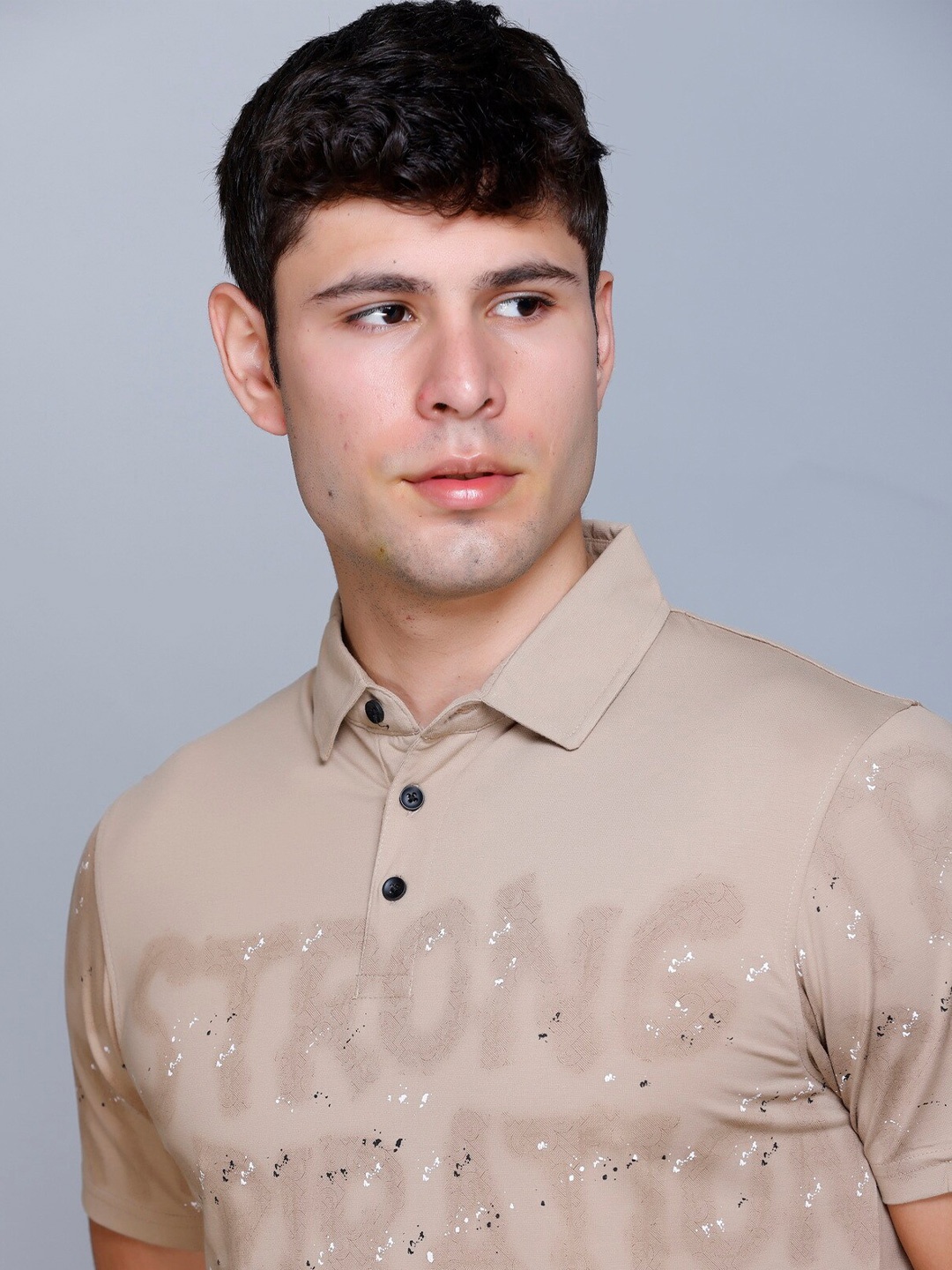 

Fort Collins Typography Printed Polo Collar Cotton T-shirt, Cream