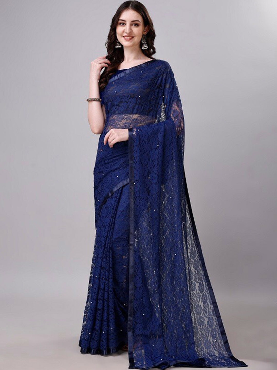 

LEOSAGI Floral Woven design Net Maheshwari Saree, Blue