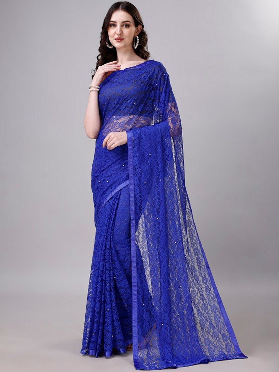 

LEOSAGI Floral Woven Design Net Maheshwari Saree, Blue