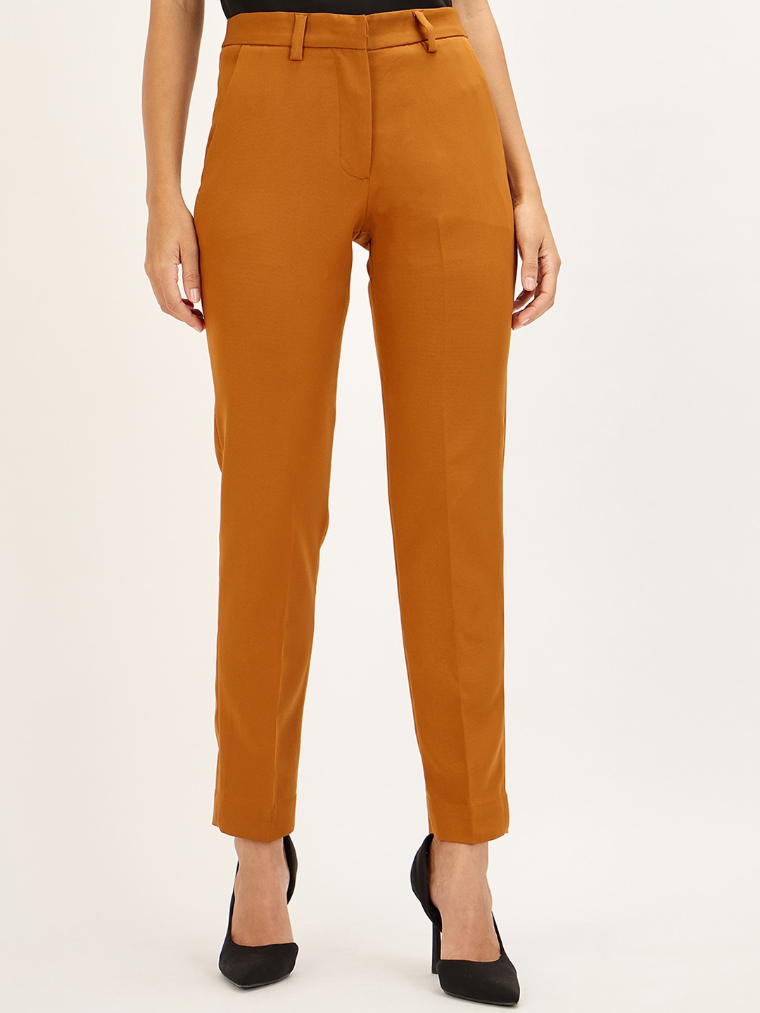 

SALT ATTIRE Slim Fit Mid-Rise Regular Trousers, Brown