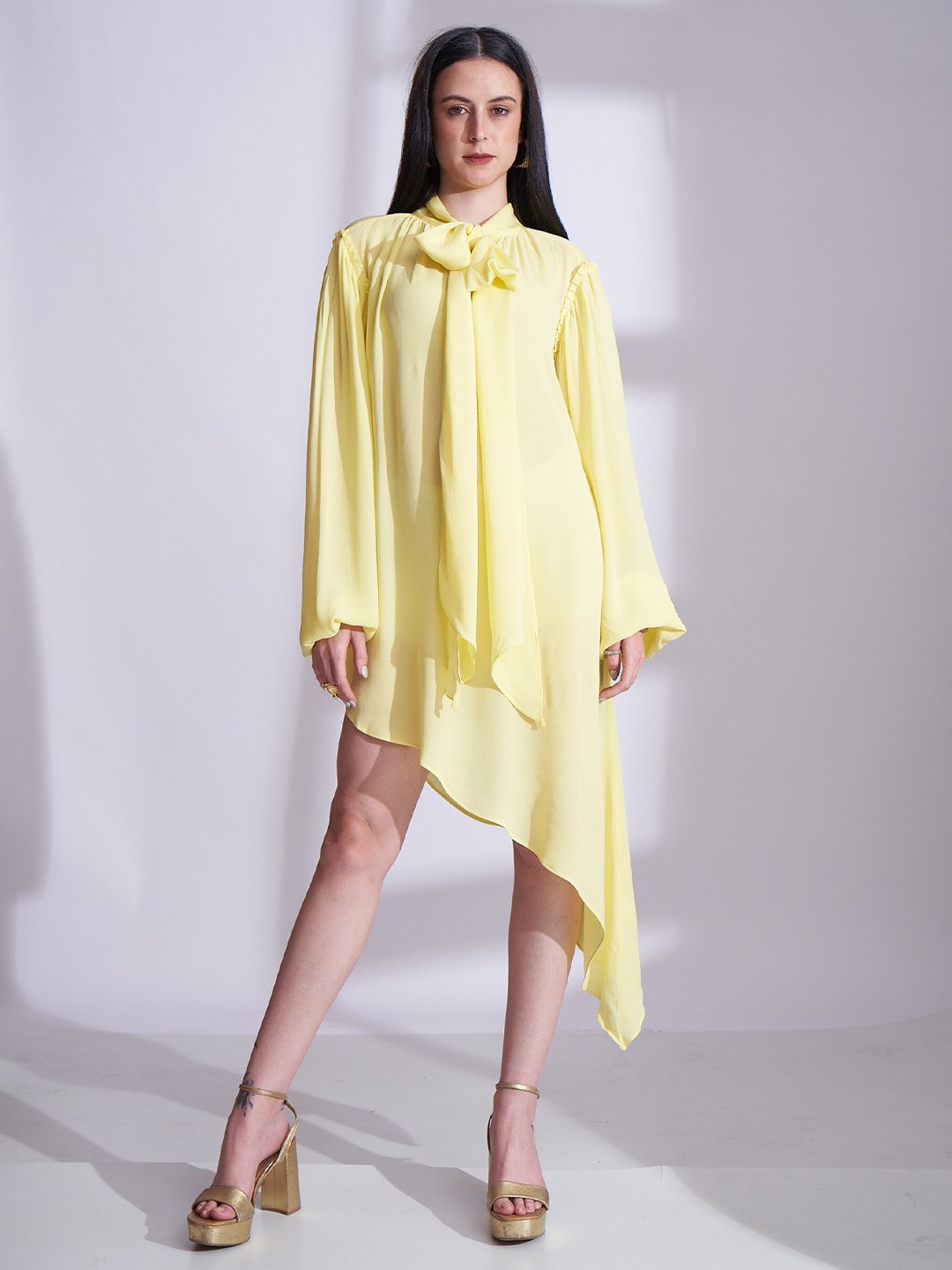 

The Samoa Tie-Up Neck A-Line Dress, Yellow