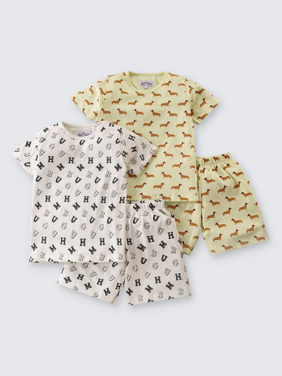 

Nite Flite Boys Pack of 2 Conversational Printed Pure Cotton Night suit, Off white