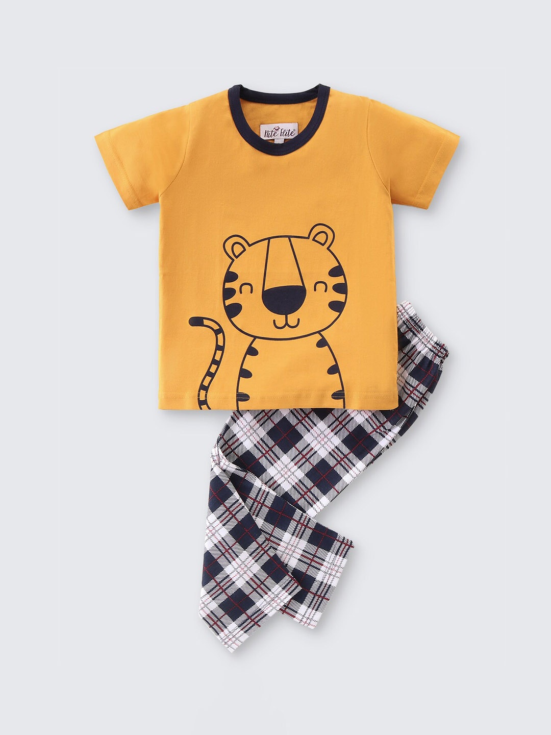 

Nite Flite Kids Graphic Printed Pure Cotton Night suit, Mustard