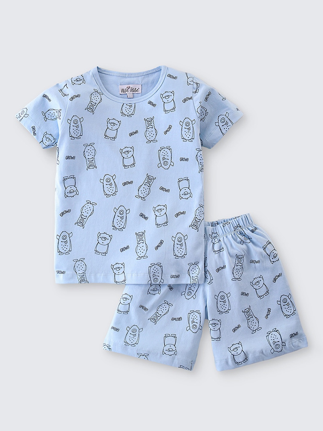 

Nite Flite Boys Conversational Printed Pure Cotton Night suit, Blue