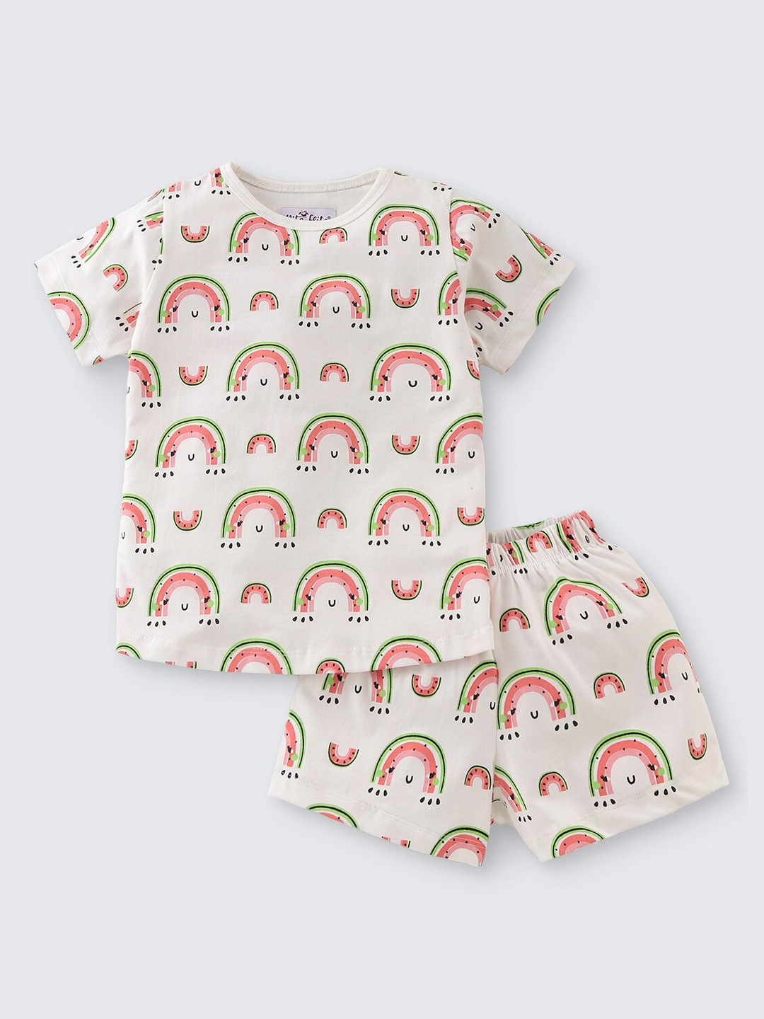 

Nite Flite Girls Conversational Printed Pure Cotton Night suit, Off white