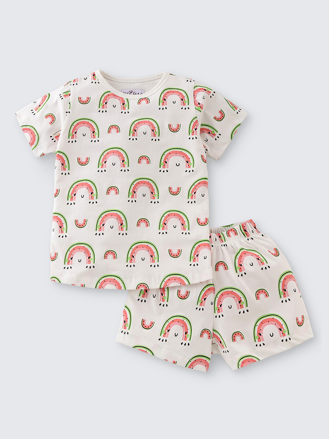 

Nite Flite Girls Conversational Printed Pure Cotton Night suit, Off white