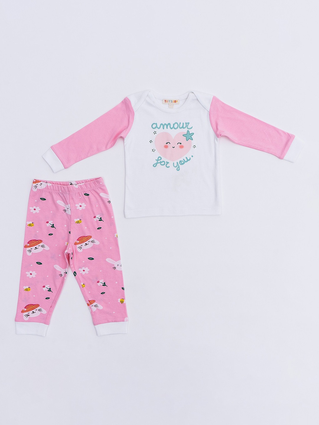 

TIDY SLEEP Kids Graphic Printed Pure Cotton Night suit, Pink