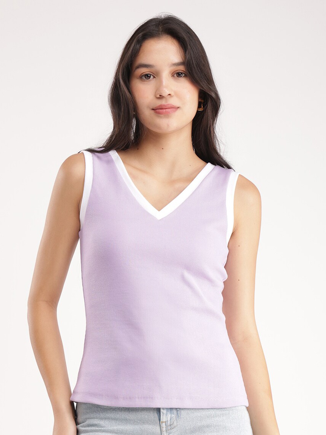

FableStreet V-Neck Regular Top, Lavender