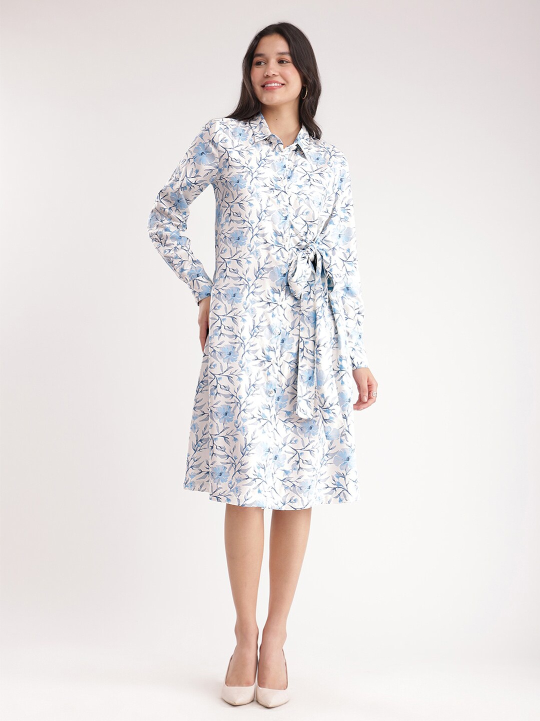 

FableStreet Floral Printed Shirt Dress, White