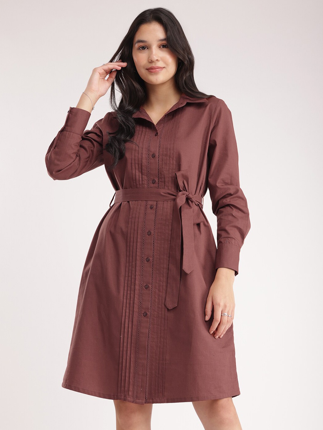 

FableStreet Linen Formal Shirt Dress, Brown