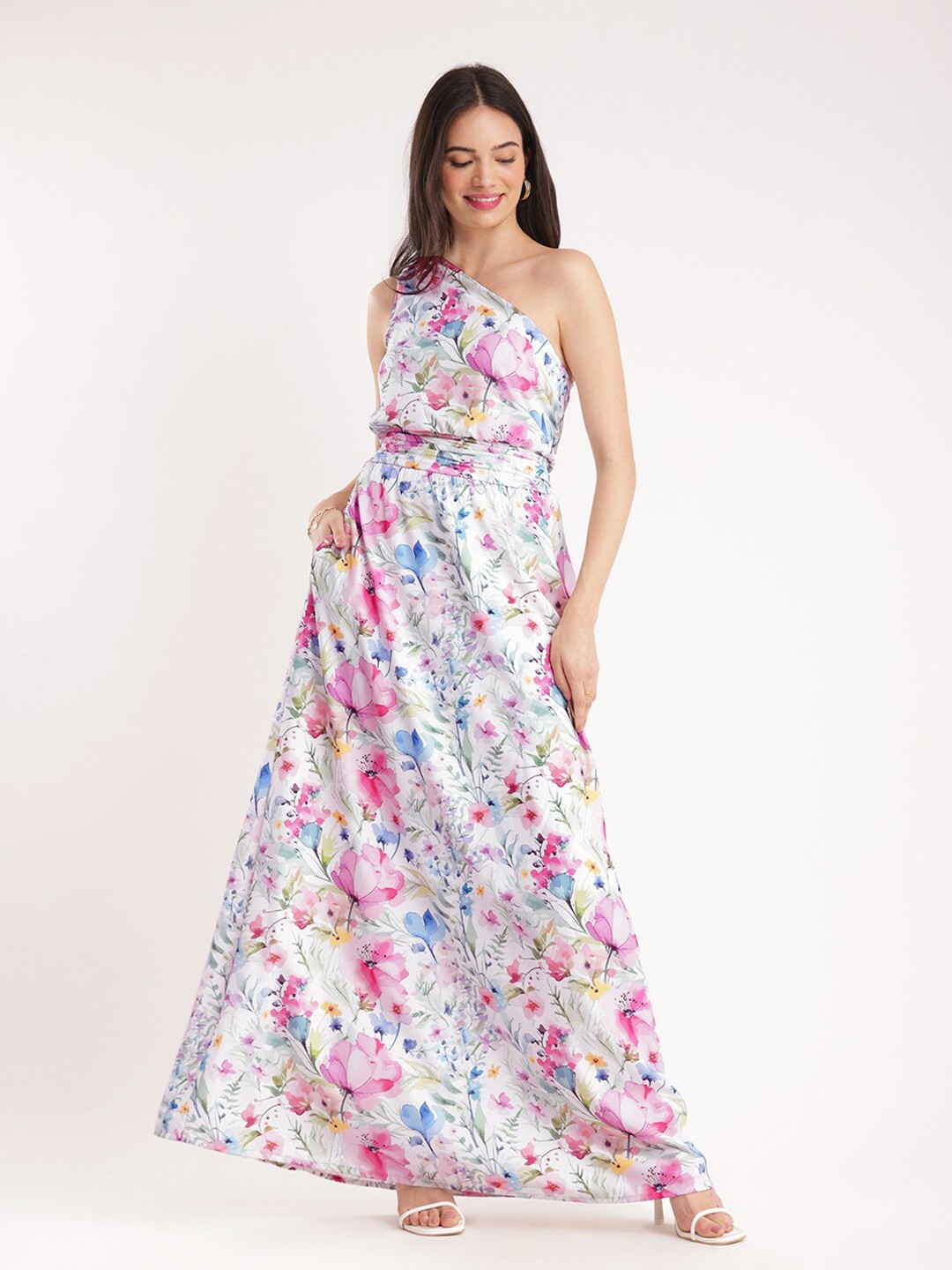 

FableStreet Floral Printed One Shoulder Maxi Dress, Multi