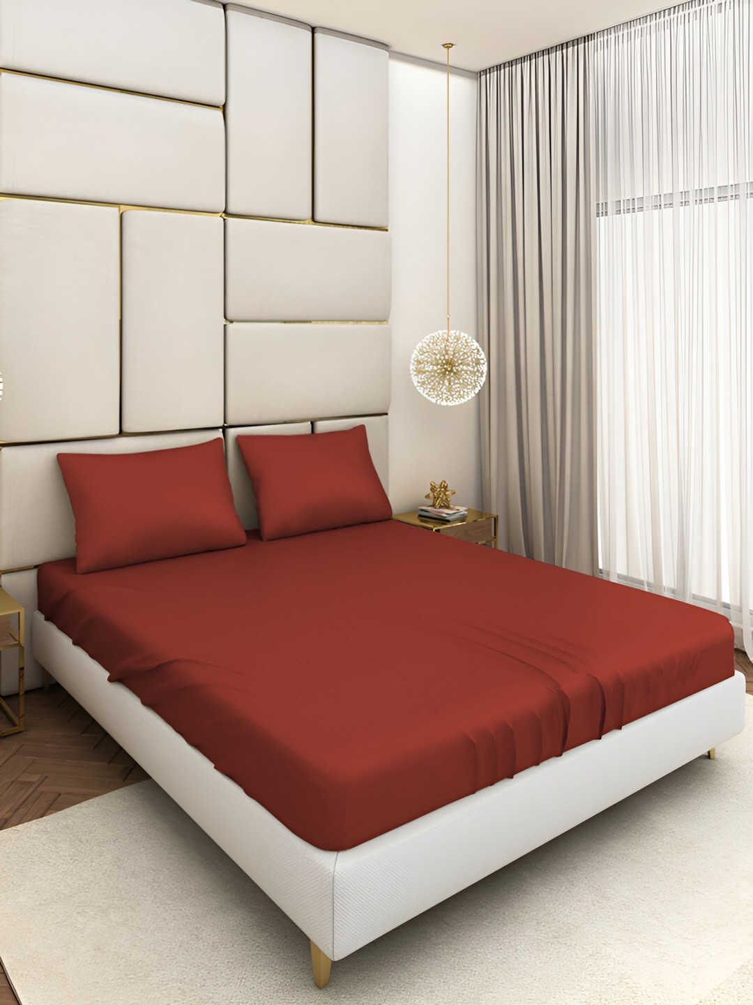 

Seevo Rust 400 TC King Bedsheet with 2 Pillow Covers