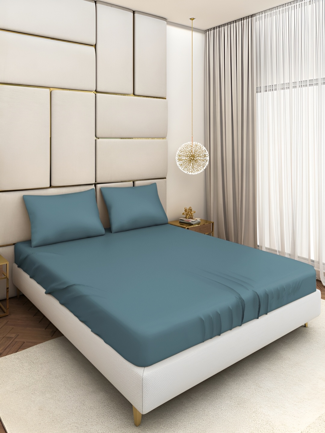 

Seevo Blue 400 TC King Bedsheet with 2 Pillow Covers