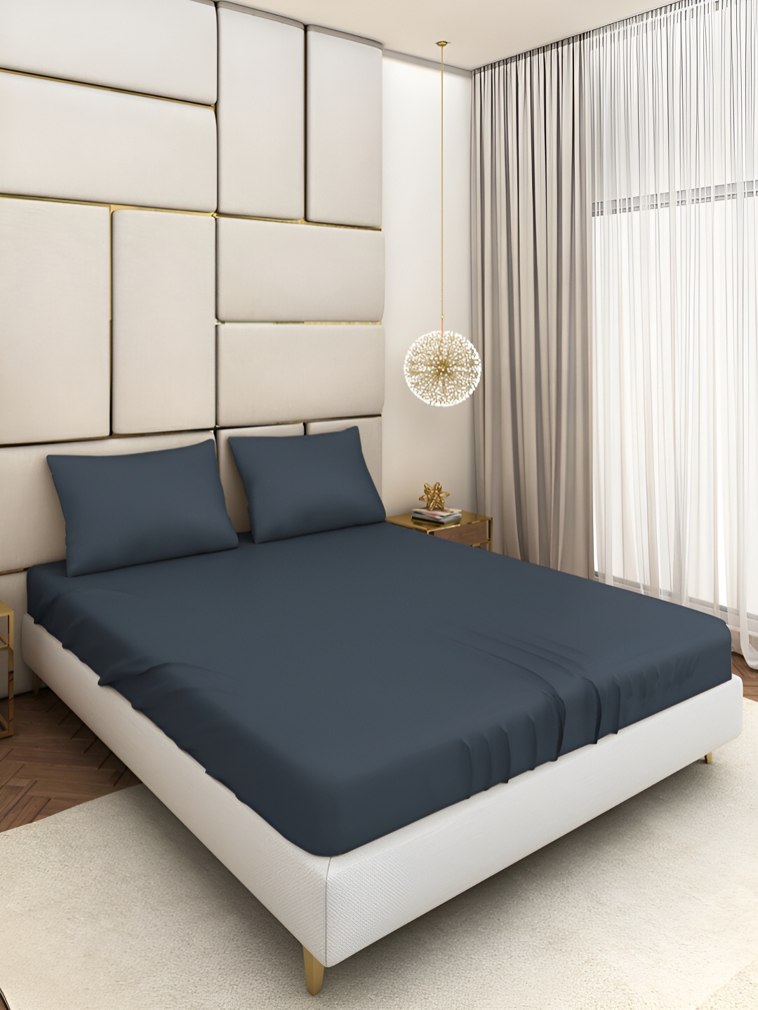 

Seevo Blue 400 TC King Bedsheet with 2 Pillow Covers