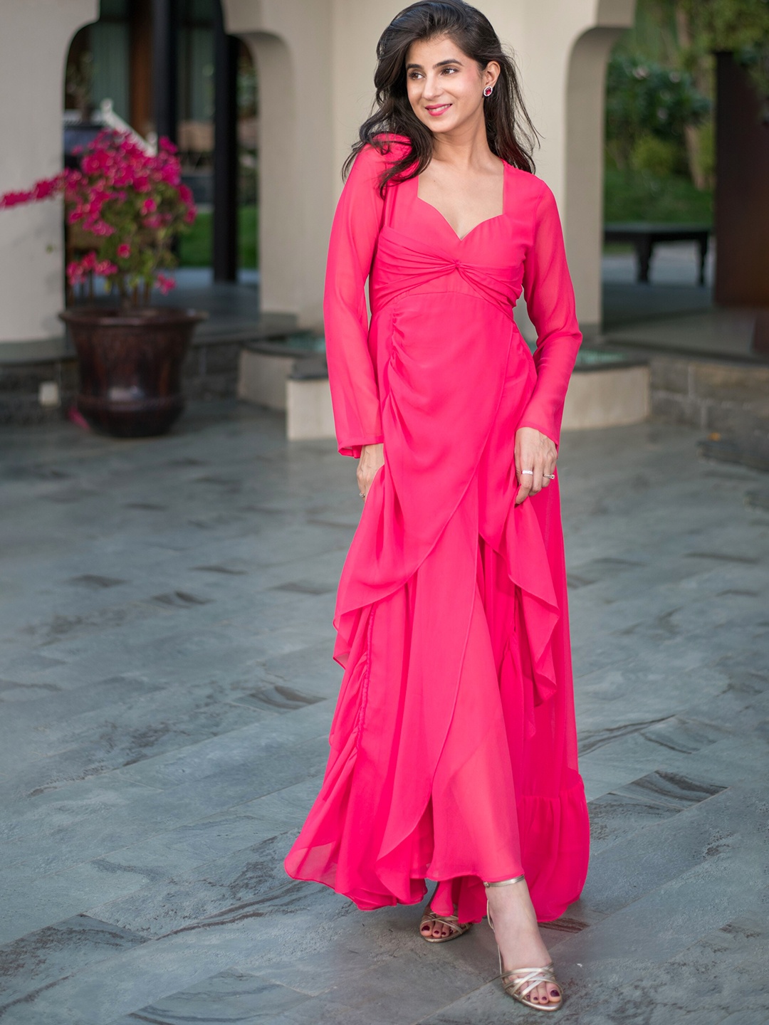 

Label Shaurya Sanadhya Sweetheart Neck Georgette Wrap Maxi Dress, Pink
