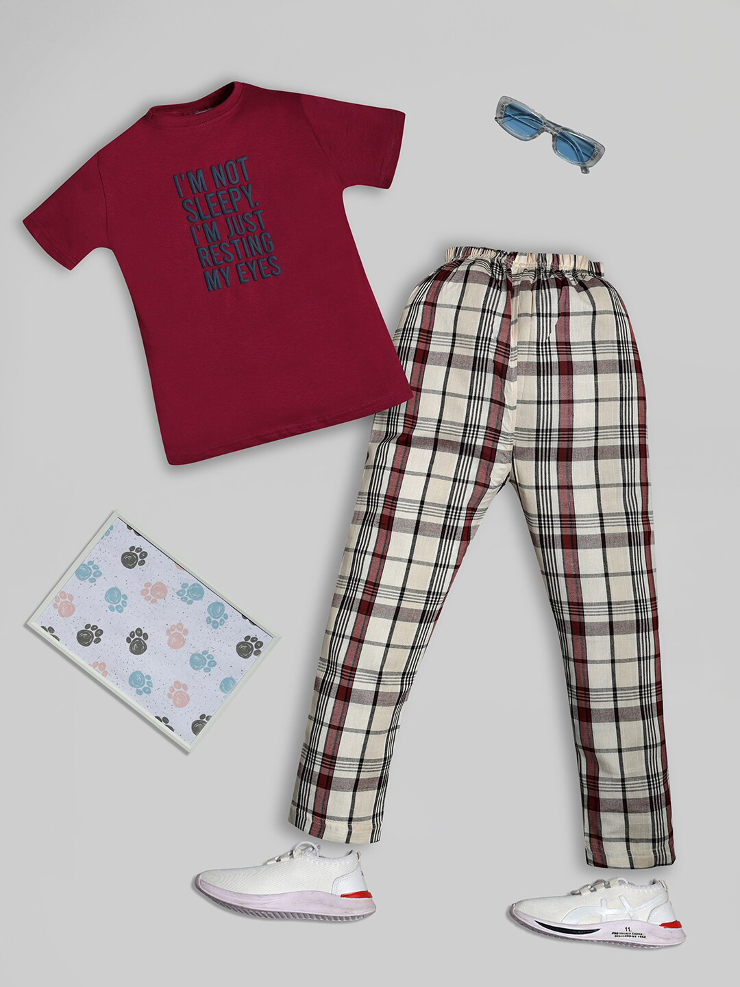 

RAINE AND JAINE Boys Printed Pure Cotton T-shirt With Pyjamas, Red