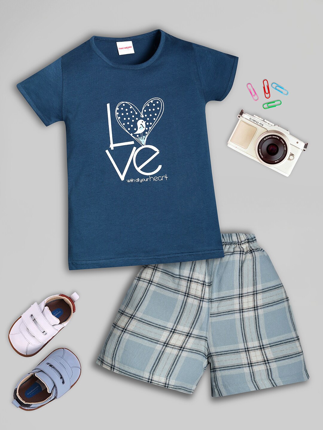 

RAINE AND JAINE Girls Printed Pure Cotton T-shirt With Pyjamas, Blue