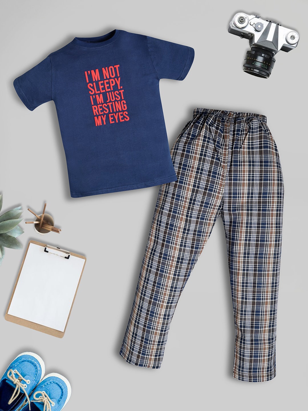 

RAINE AND JAINE Boys Printed Pure Cotton T-shirt With Pyjamas, Blue