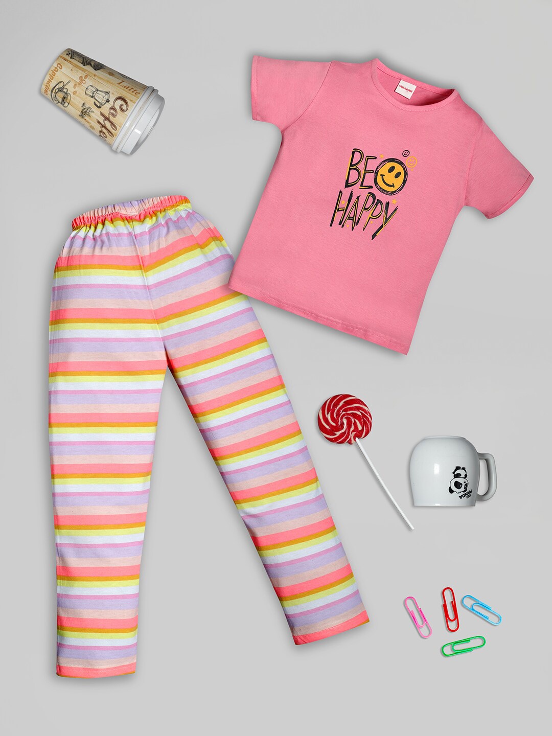 

RAINE AND JAINE Girls Printed Pure Cotton T-shirt With Pyjamas, Yellow