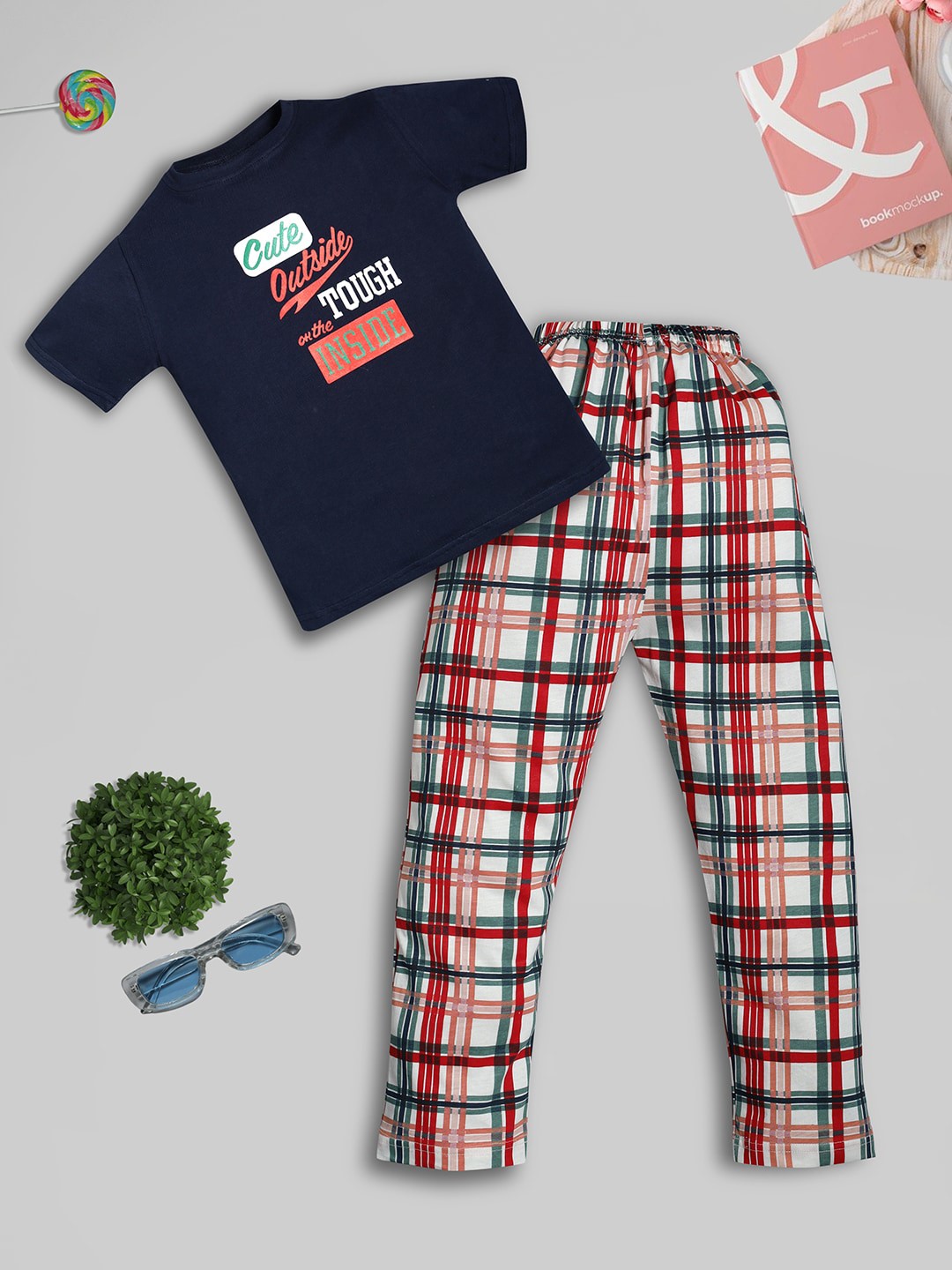 

RAINE AND JAINE Boys Printed Pure Cotton T-shirt With Pyjamas, Blue