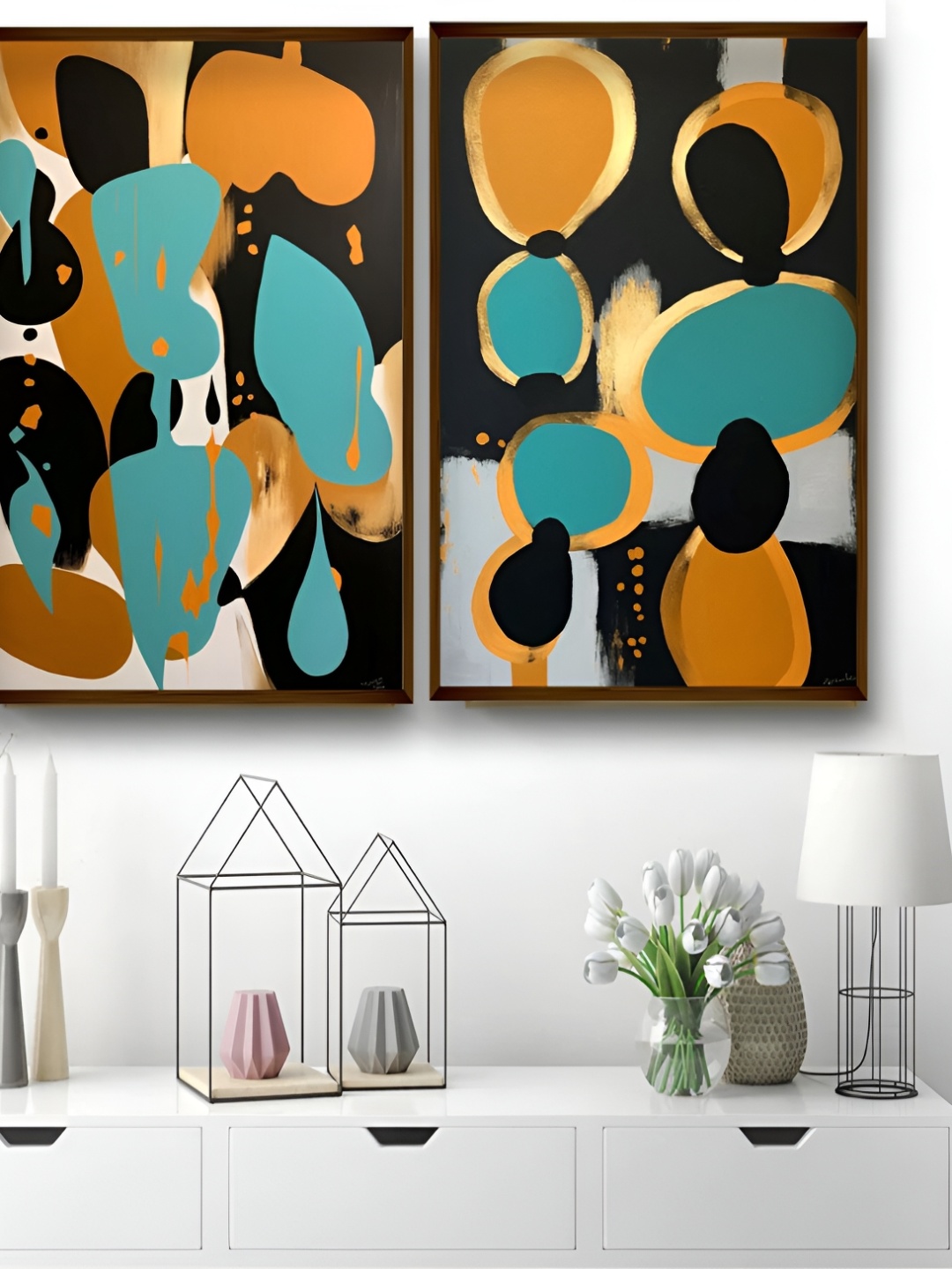 

Artsense Black & Orange 2 Piece Canvas Abstract Wall Paintings