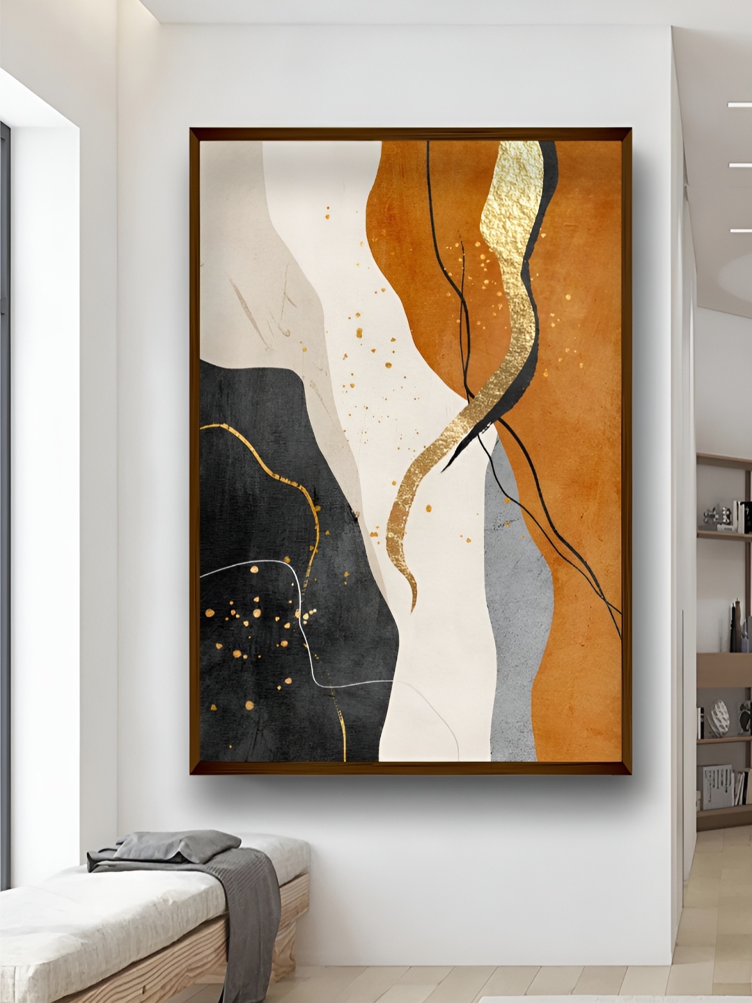 

Artsense White & Brown Canvas Abstract Wall Painting