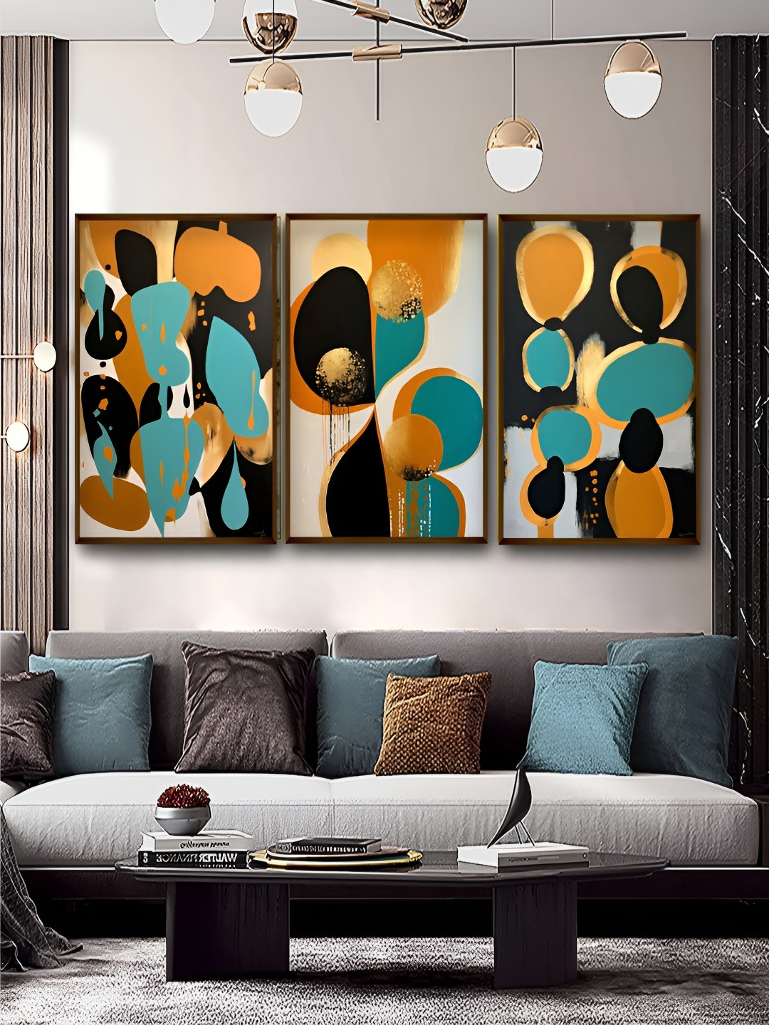 

Artsense Black & Orange 3 Pieces Canvas Abstract Wall Paintings