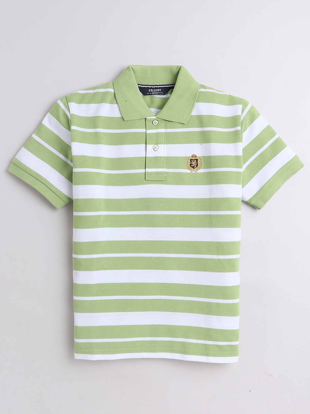 

CELSIUS Boys Striped Polo Collar T-shirt, Lime green