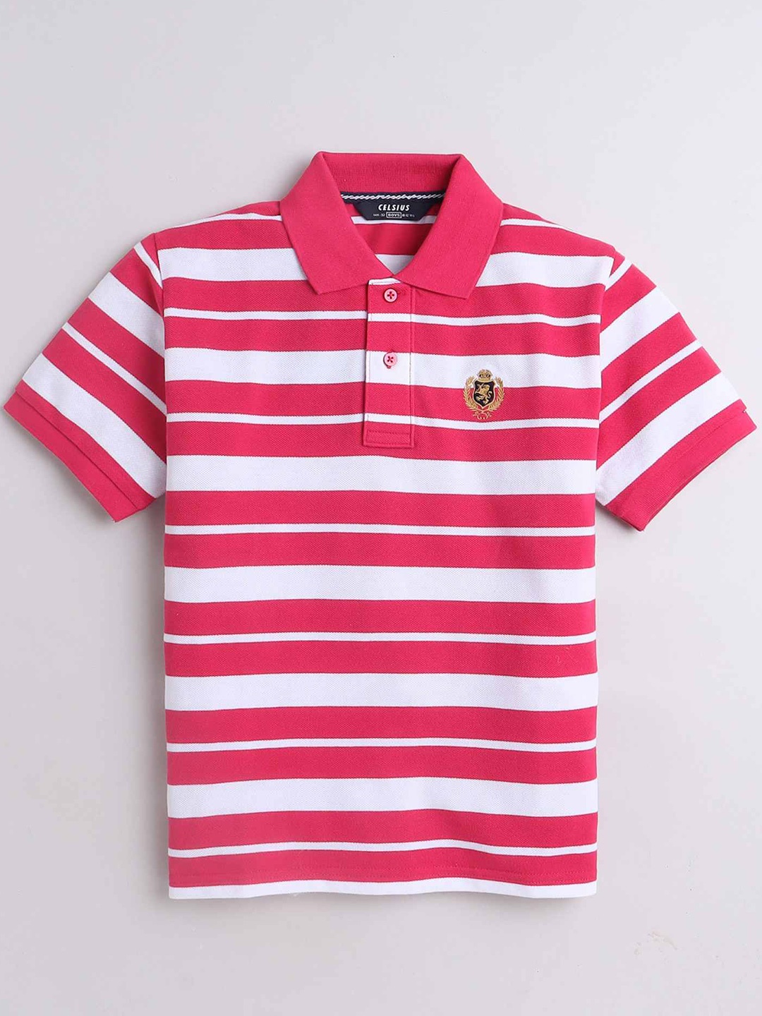 

CELSIUS Boys Striped Polo Collar T-shirt, Pink