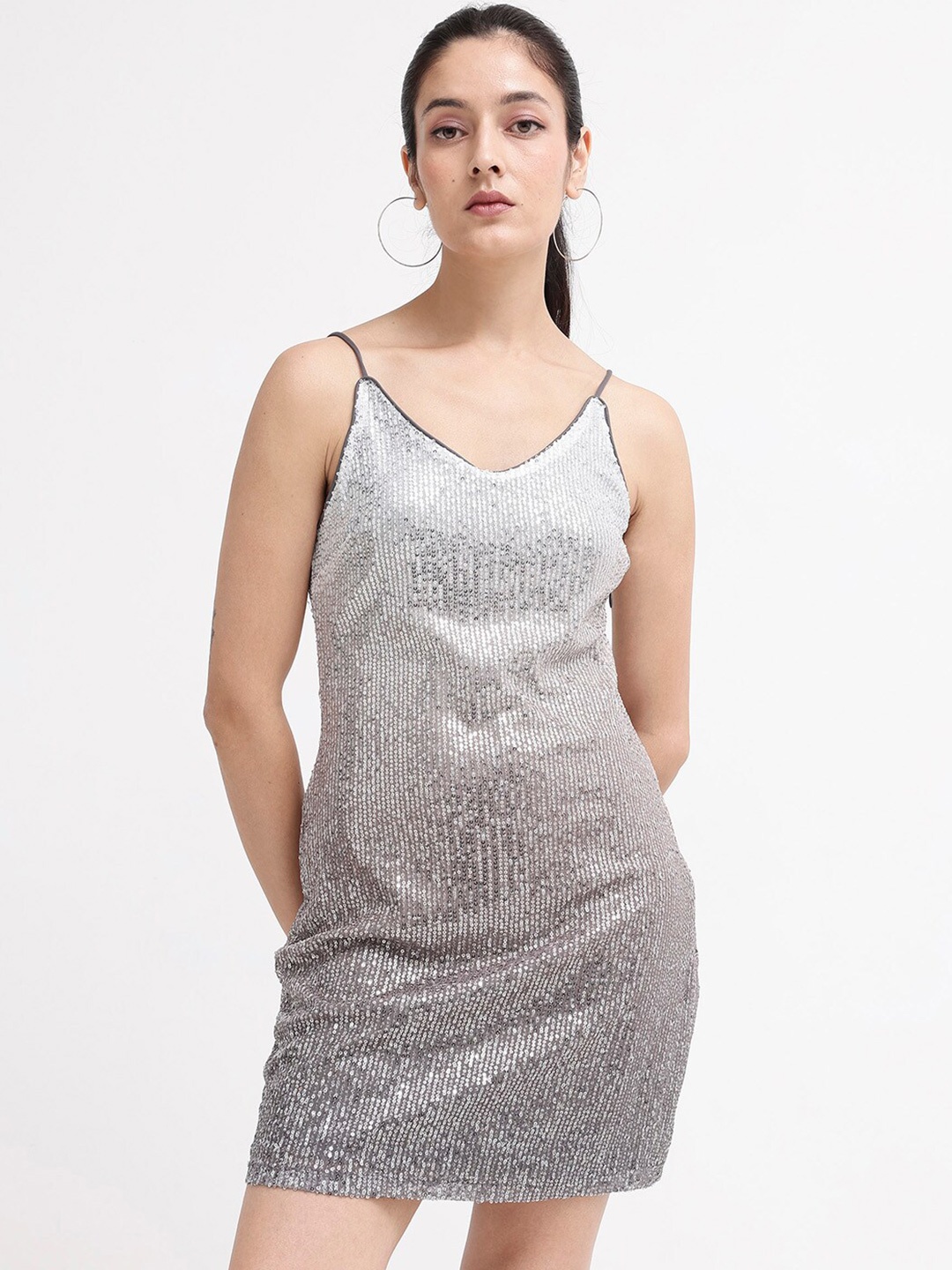 

RAREISM Embellished Cotton Sheath Dress, Silver