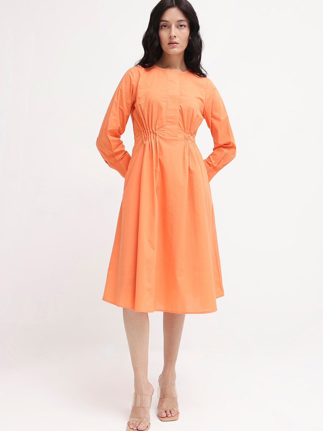 

RAREISM Cotton A-Line Midi Dress, Orange