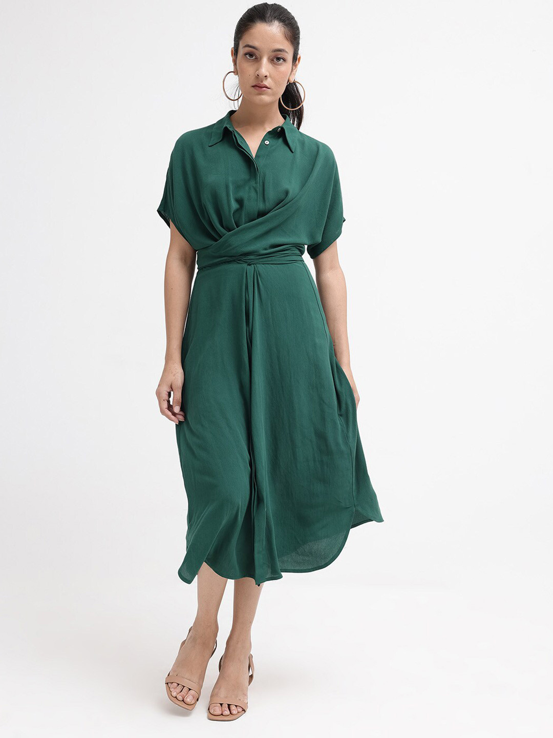 

RAREISM A-Line Cotton Midi Dress, Green