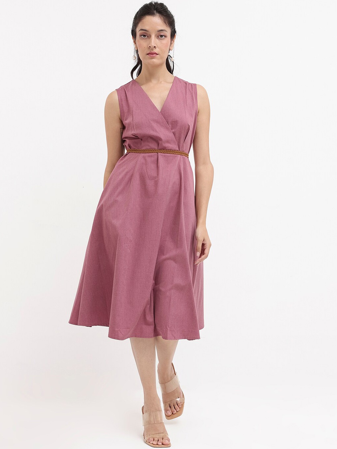 

RAREISM V-Neck Fit & Flare Midi Dress, Pink