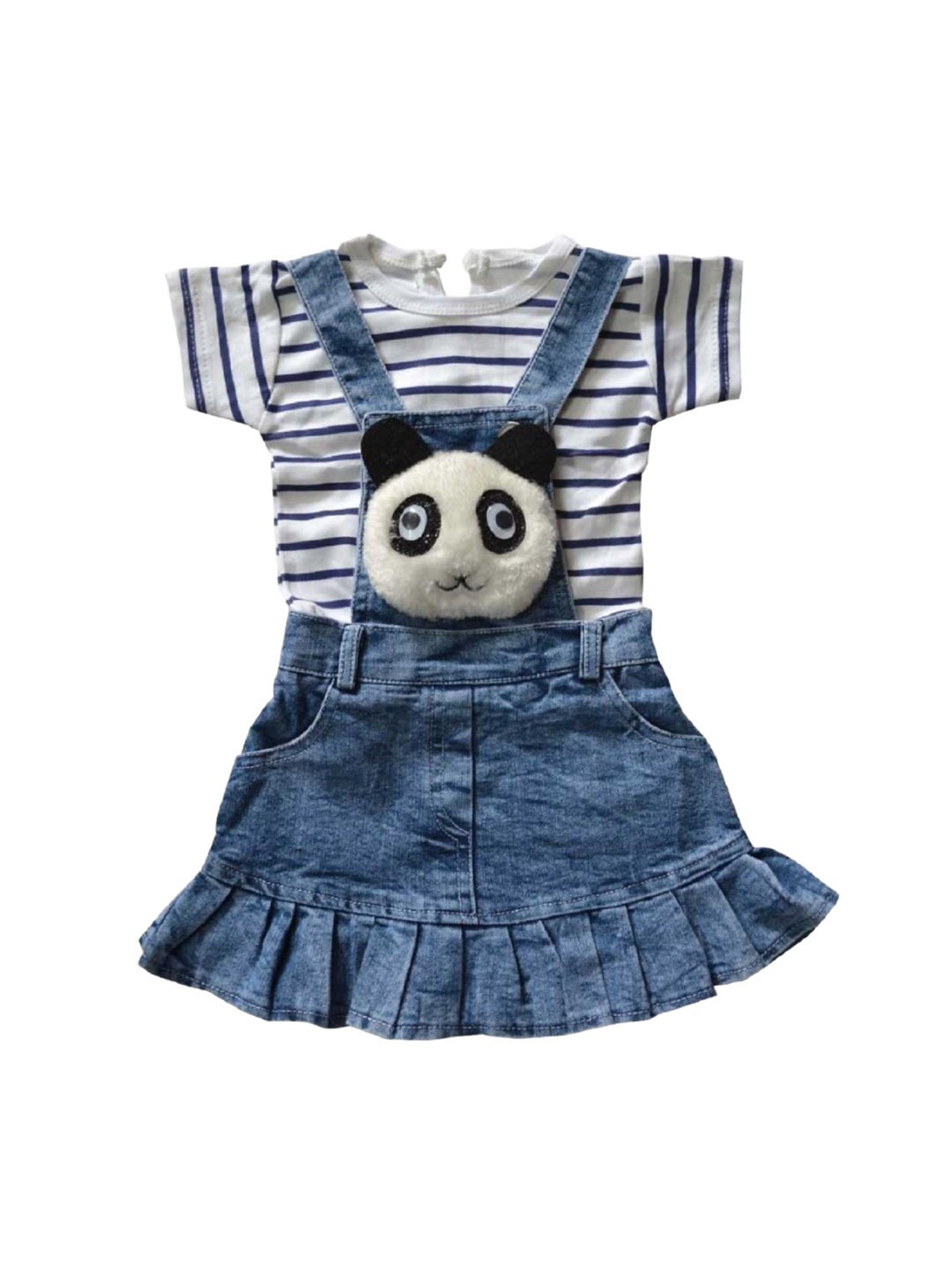 

BAESD Infant Girls Slim-Fit Denim Dungaree With Striped Tshirt, White