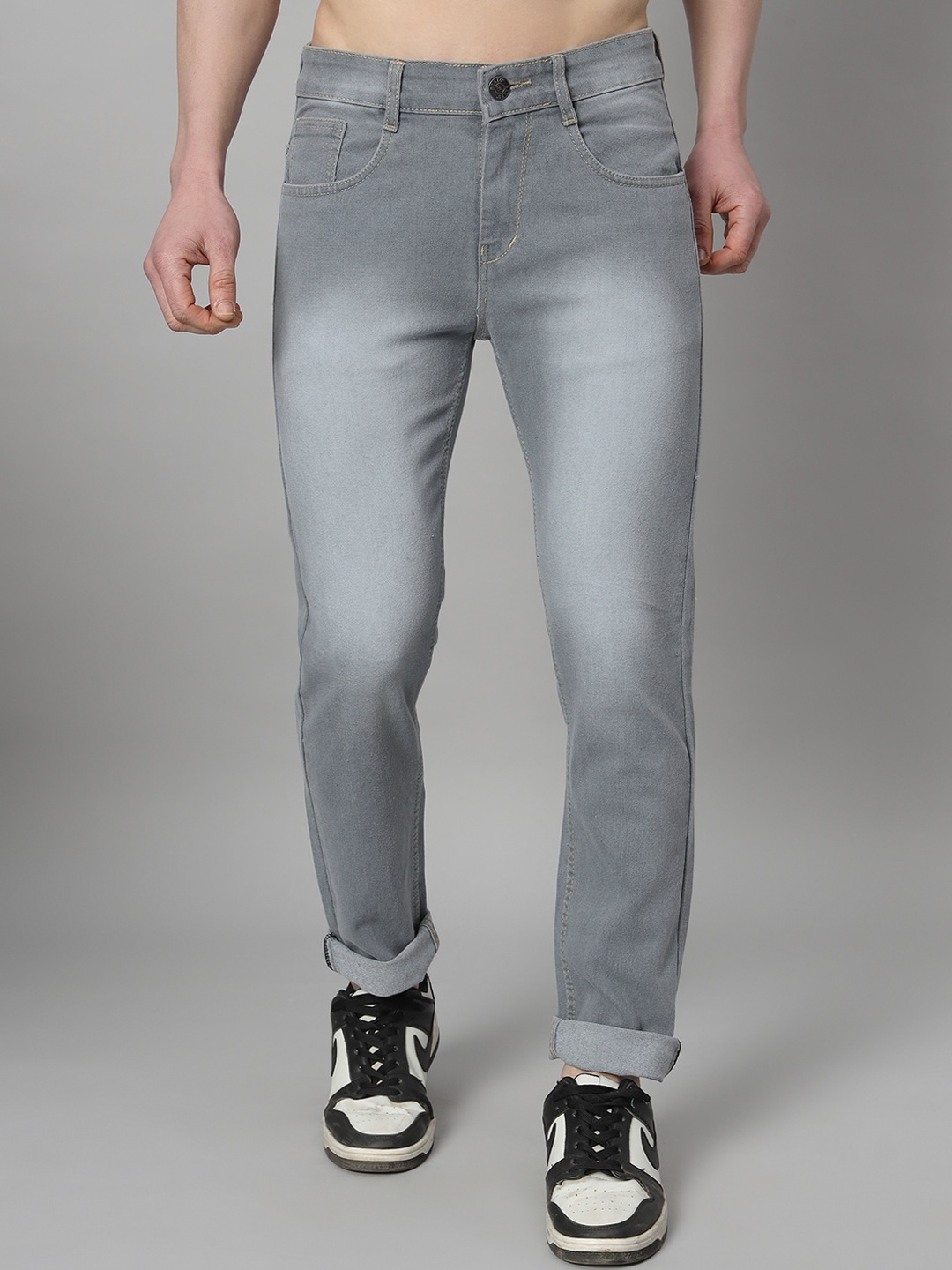 

RAGZO Men Slim Fit Low-Rise Heavy Fade Stretchable Jeans, Grey