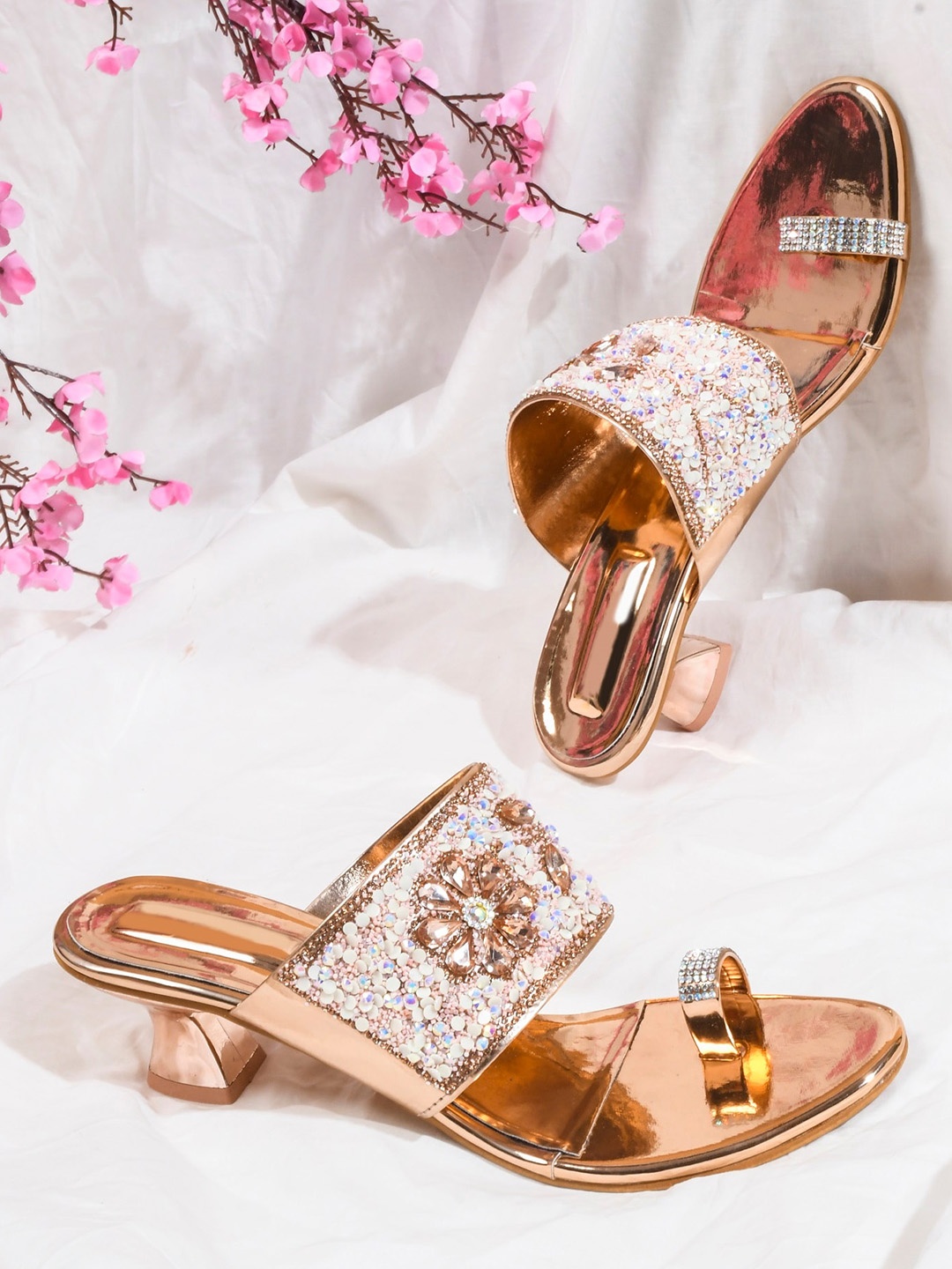 

Try Me Embellished One Toe Block Heels, Gold