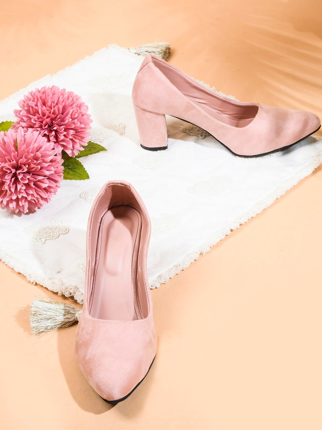 

Try Me Pointed Toe Suede Block Pumps, Pink