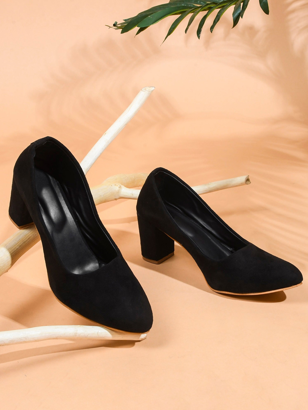

Try Me Pointed Toe Suede Block Pumps, Black