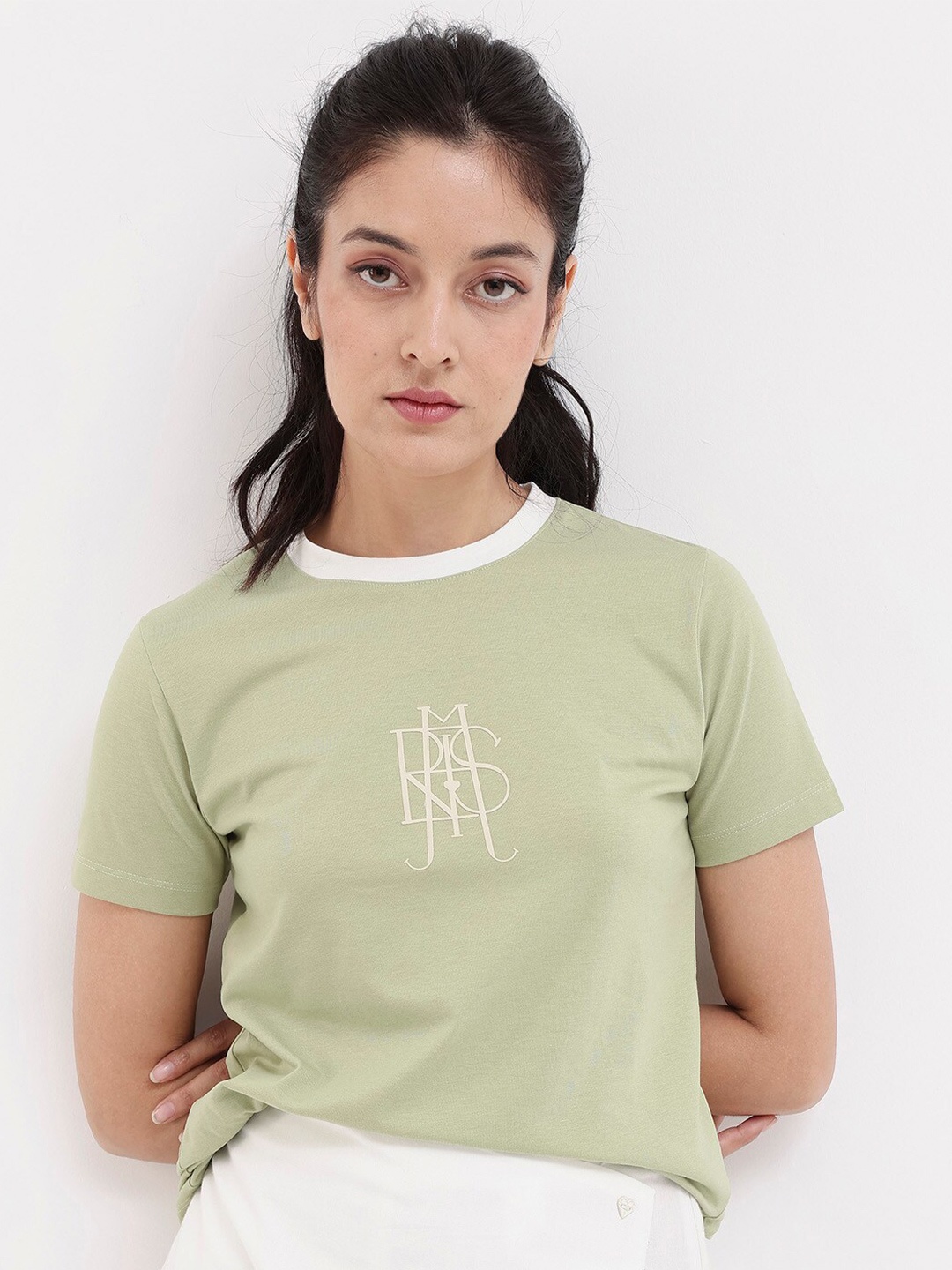 

RAREISM Round Neck Typography Printed Cotton T-shirt, Green