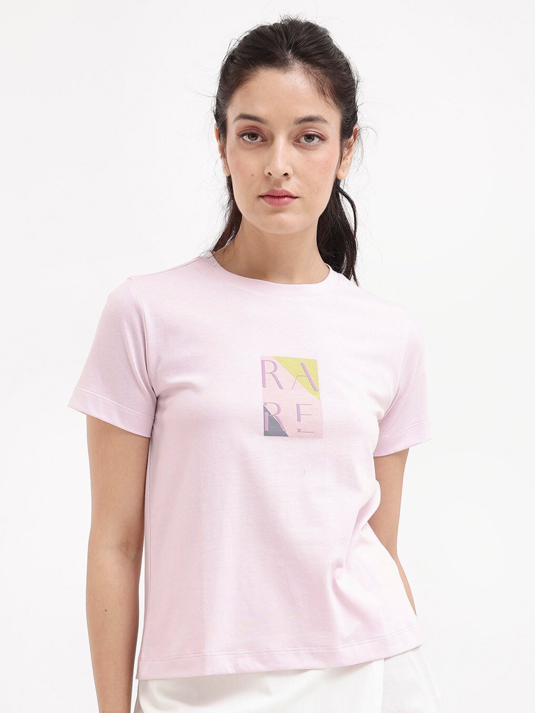 

RAREISM Printed Round Neck Cotton T-shirt, Pink