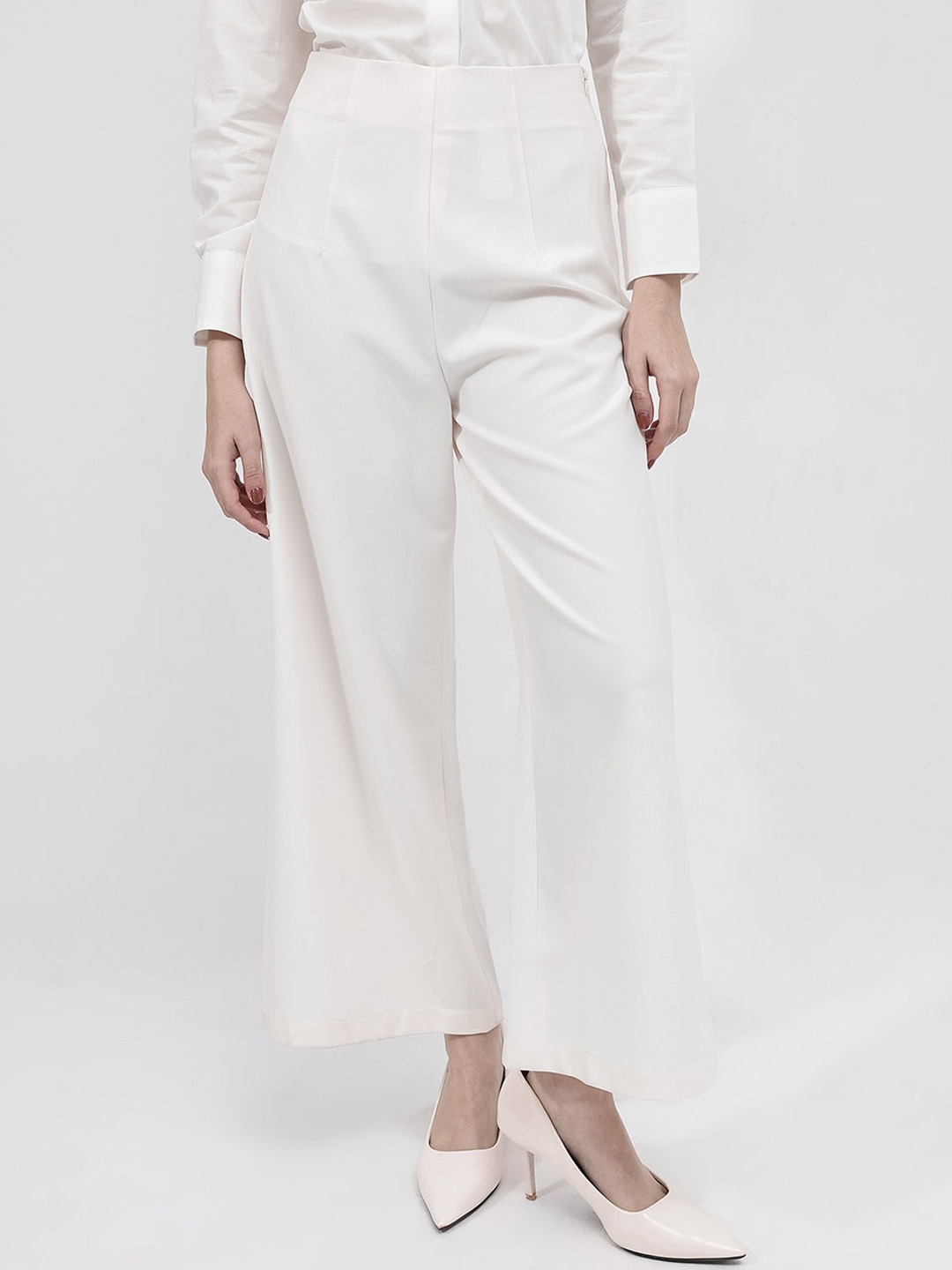 

RAREISM Regular Fit Comfort Cotton High-Rise Parallel Trousers, White